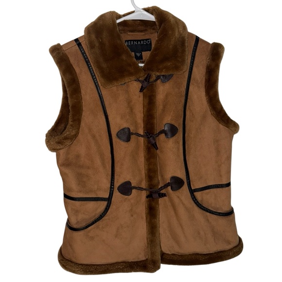Bernardo Jackets & Blazers - Bernardo Suede Tan and Brown Faux Fur Vest with Toggle Closures Size Medium